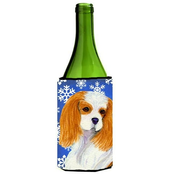 Cavalier Spaniel Winter Snowflakes Holiday Wine bottle sleeve Hugger - 24 oz.