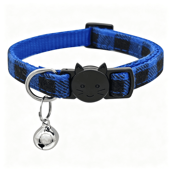 GASTROPOD Stylish Plaid Cat Collars with Bells - Adjustable Breakaway Kitten Collar (8-12"Es) - Cute Collar for Girls and Boys - Pet Gift and Accessory（Blue, M