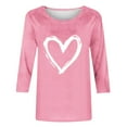 thumbnail image 4 of Women's 3/4 Length Sleeve Shirts Valentine's Day Crew Neck Tunics Cute Heart Print Tees Lightweight Fashion Tunic Tops Casual Trendy T-Shirt Lover Gift Holiday Outfits for Women, 4 of 5