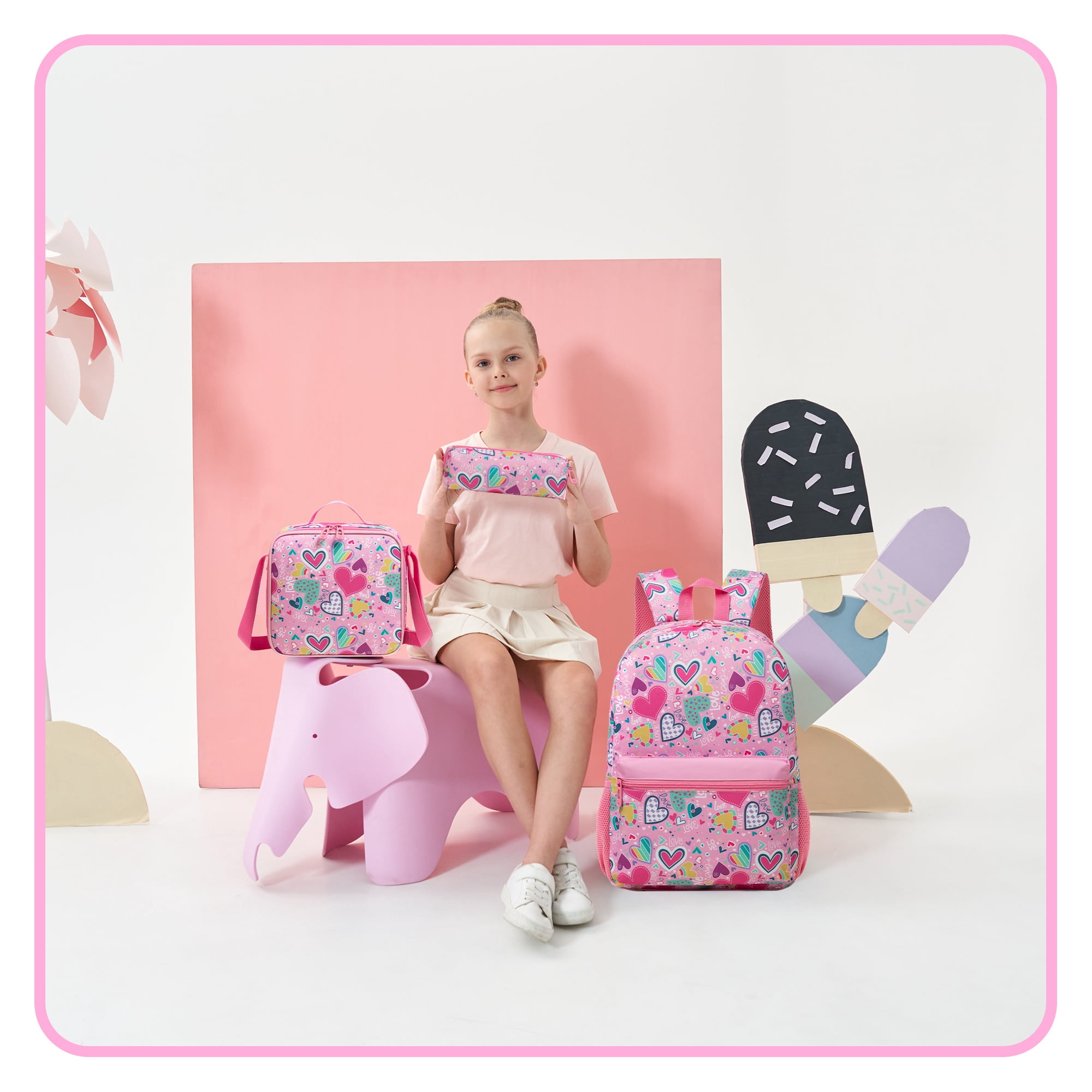Kids Carry on Luggage Sets for Girls with Travel Pillow, Rolling Pink Suitcase with Wheels for Kids Travel Essentials Airline Approved 16 Inch