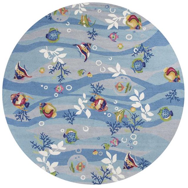 HomeRoots 353070 Tapis Rond en Polyester Bleu de 7 Pi 6 Po