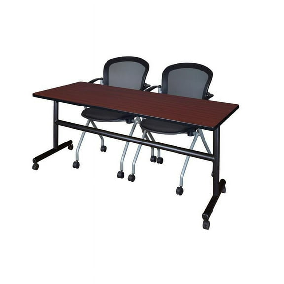 72" x 30" Flip Top Mobile Training Table- Mahogany and 2 Cadence Nesting Chairs