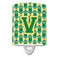 thumbnail image 1 of Carolines Treasures CJ1069-VCNL Letter V Football Green & Gold Ceramic Night Light, 1 of 1