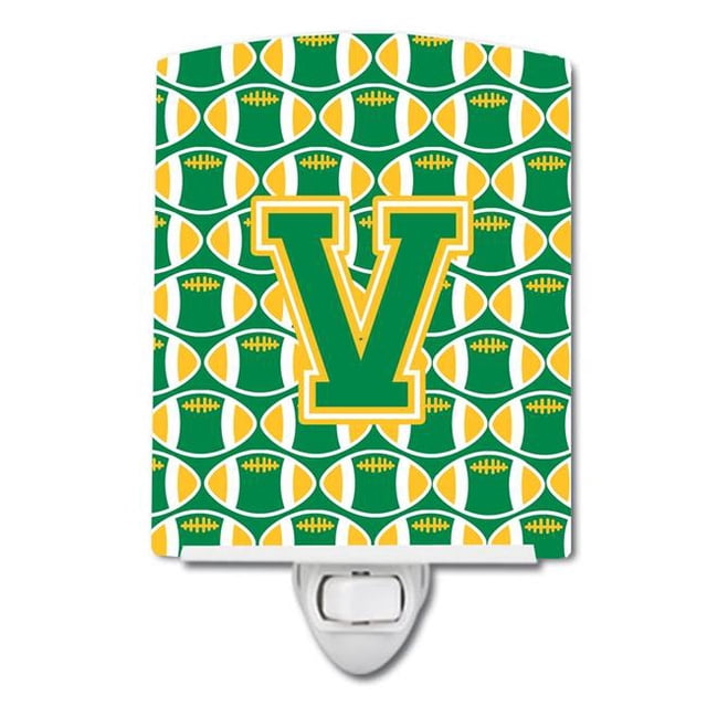Carolines Treasures CJ1069-VCNL Letter V Football Green & Gold Ceramic Night Light