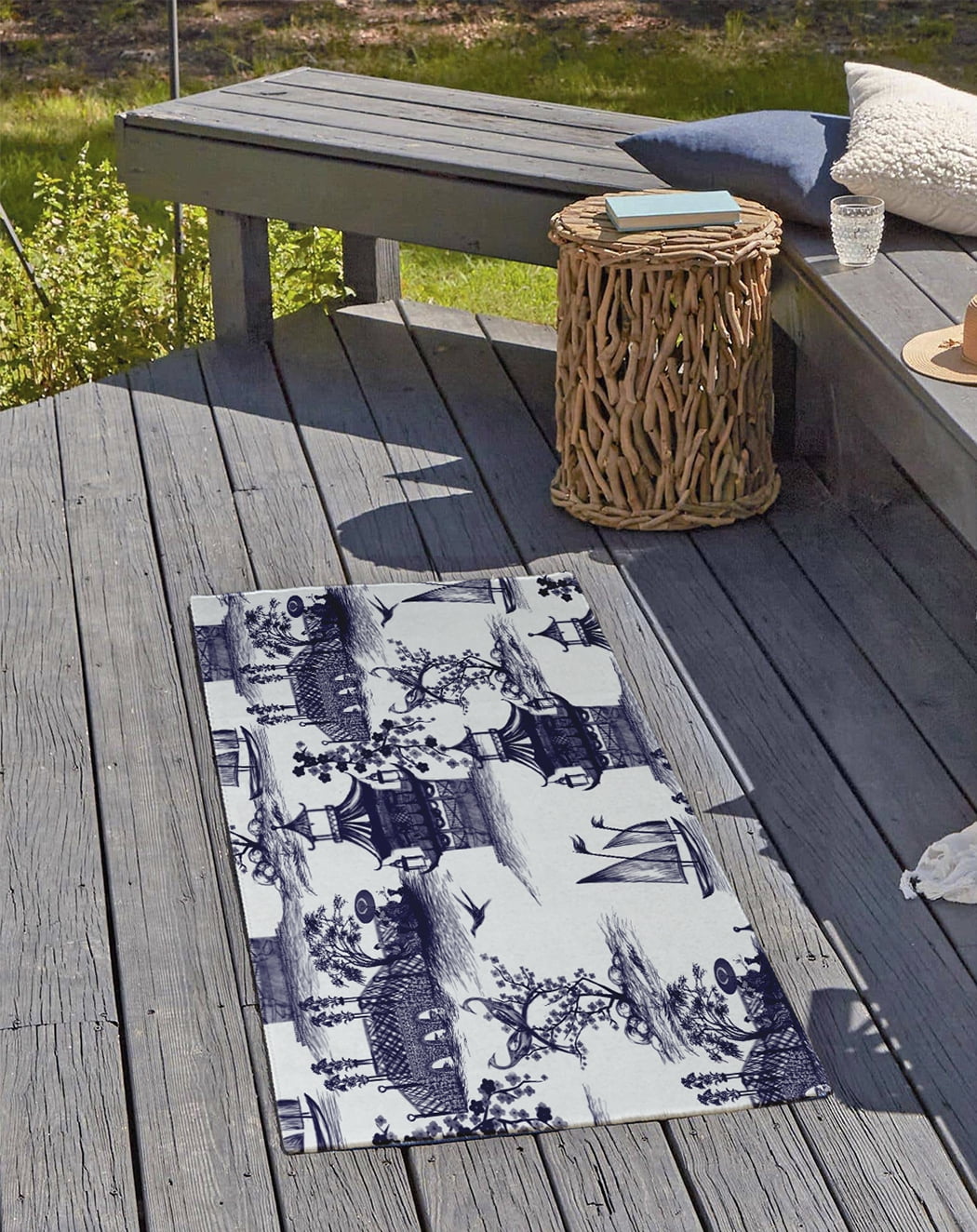 24" 36" Simply Daisy China Old Oriental Chenille Area Rug, Navy