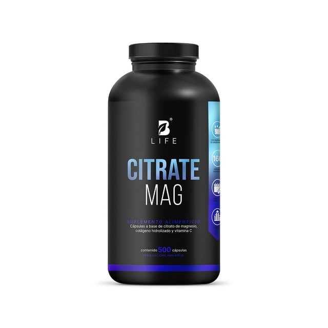 Citrato De Magnesio Puro | 2400mg Por Porción | 500 Cápsulas | Alta Absorción | Citrate Mag B Life.