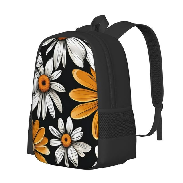 Fotbe Yellow White Daisy Pattern Pattern Student Backpack –School backpack Large Capacity Durable and Ergonomic Backpack with Laptop Compartment and Multiple Pockets