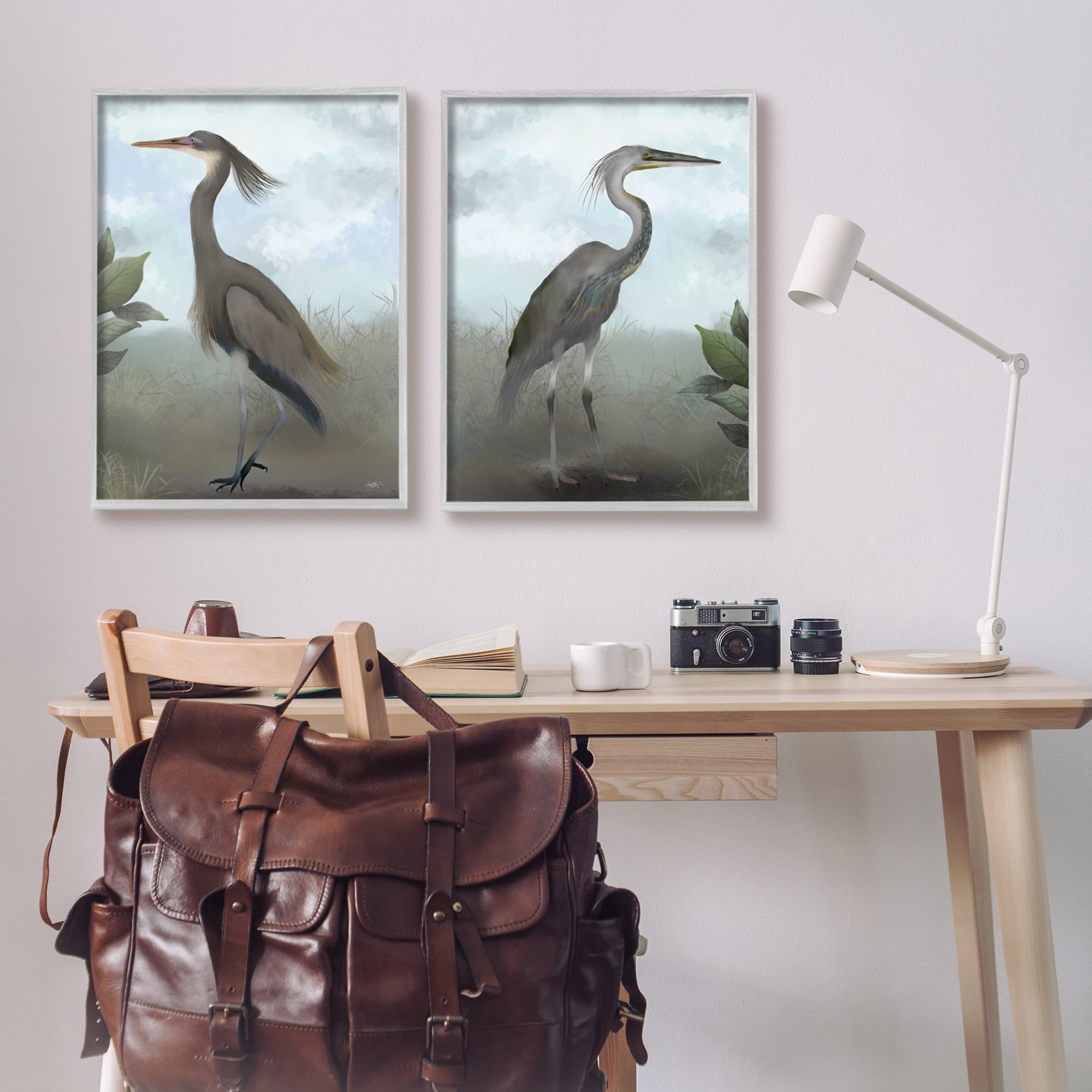Stupell Industries Coastal Birds Gazing Animals & Insects Painting Gray Framed Art Print Wall Art, 24 x 30, Set of 2