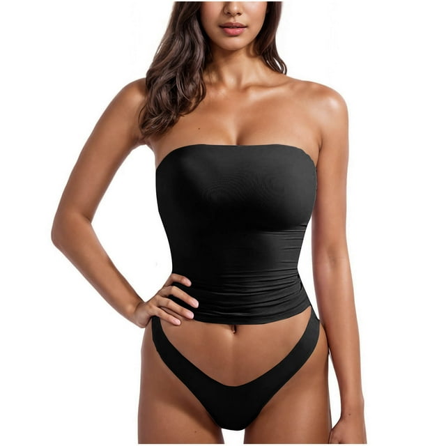 Camisola de color liso sin tirantes para mujer, parte trasera hermosa, corta, tipo integrado, sin tirantes, conjunto de ropa interior, top de nailon para mujer