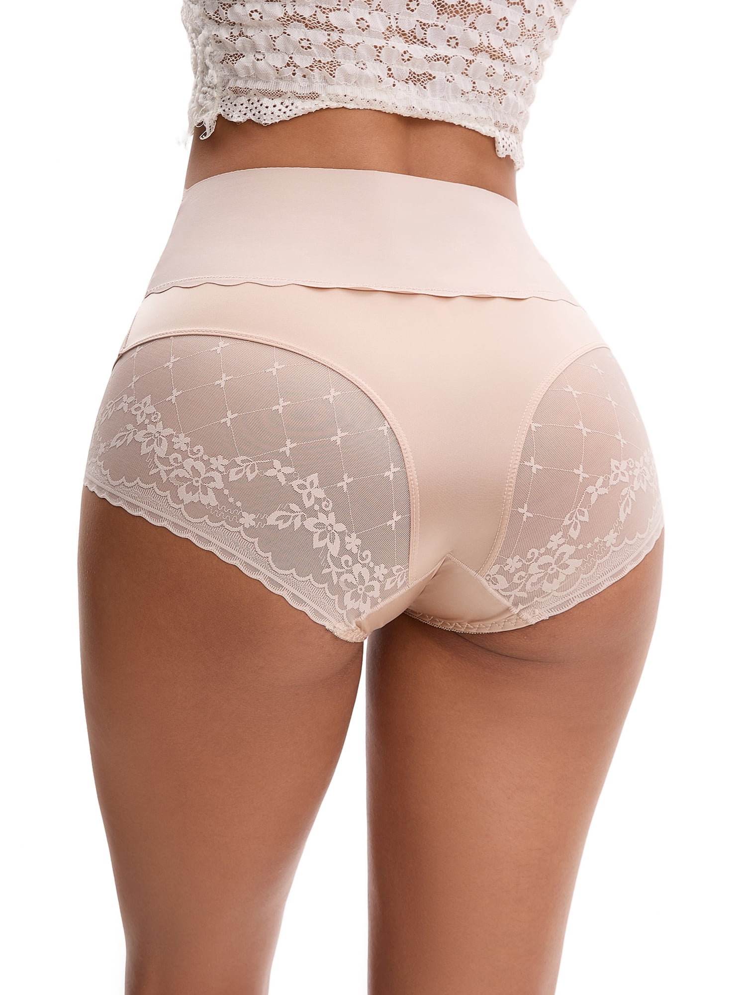 Unique Bargains High Waisted Lace Trimmed Underwear M Pink