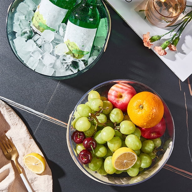 Cesta portátil de picnic con asa - Contenedor de gran capacidad para almacenar alimentos para frutas, aperitivos y vino - 21x21x10,5cm - PET verde y transparente