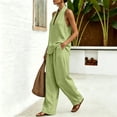 thumbnail image 6 of Womens Linen 2 Piece Sets Fashion Sleeveless V Neck Halter Top Matching Baggy Wide Leg Pants Set Summer Casual Outfits,Light Green M, 6 of 8