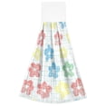 thumbnail image 7 of Haosy 2 Pack Kitchen Wash Cloths with Hanging Loops Absorbent Absorbent Quick Drying Hand Towels, Checkered Stripes with Hand Drawn Flower, 7 of 7