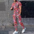 thumbnail image 1 of Ensemble de Complets pour Hommes à Imprimé Floral Moderne pour le Printemps et l'Automne avec Haut à Manches Longues à Col Rond et Bas Coordonnés Tenue Décontractée Élégante pour Hommes, 1 of 4