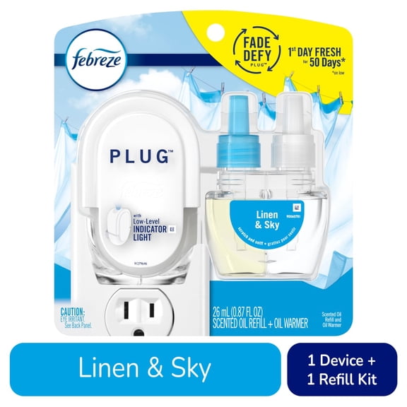 Febreze Plug In Air Freshener Odor-Fighting Scented Oil Starter Kit Linen & Sky Warmer   Refill 1 kit - Pack of 1