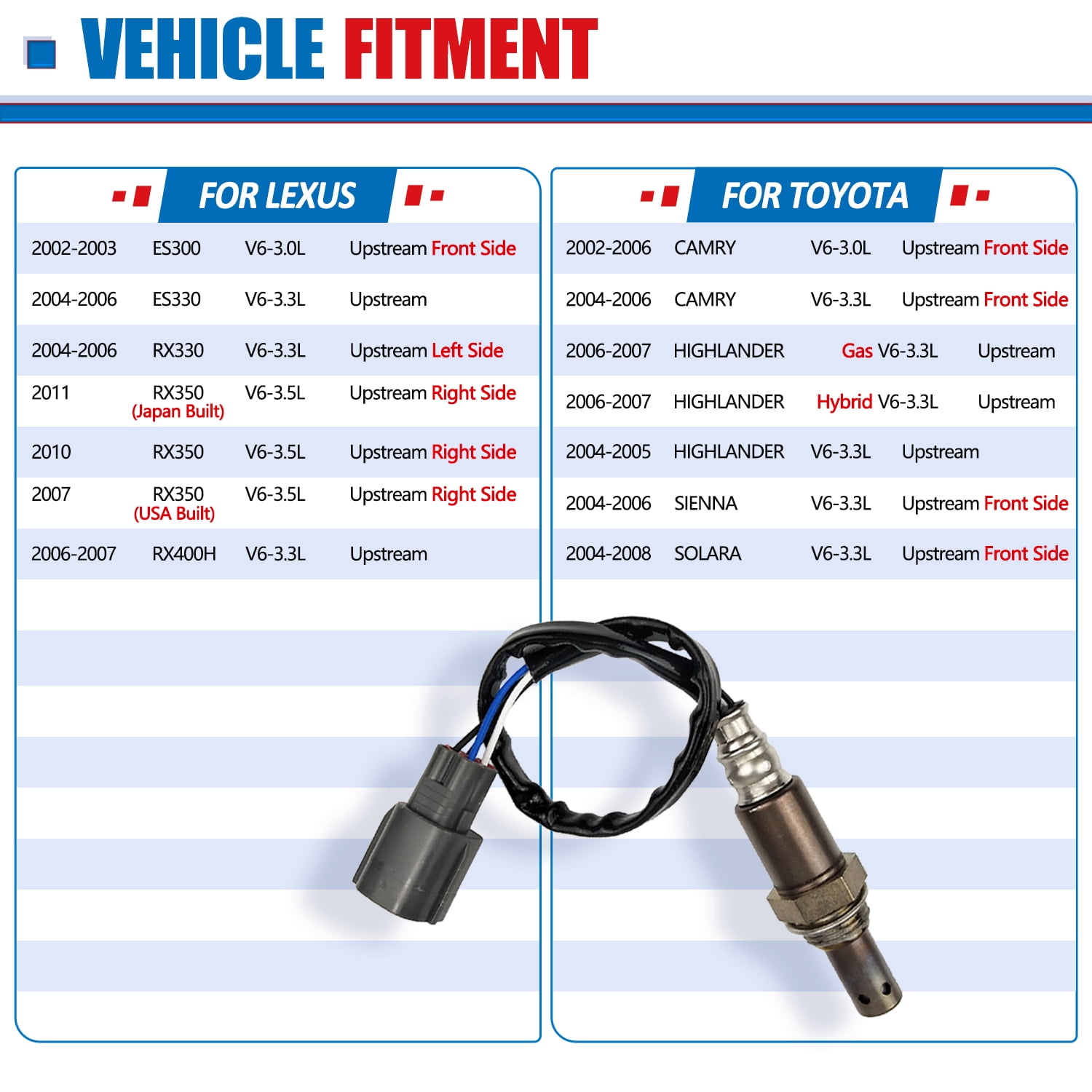 Maxfavor O2 Oxygen Sensor for Lexus ES300 ES330 RX330, Toyota Highlander Camry 2002-2008 Upstream
