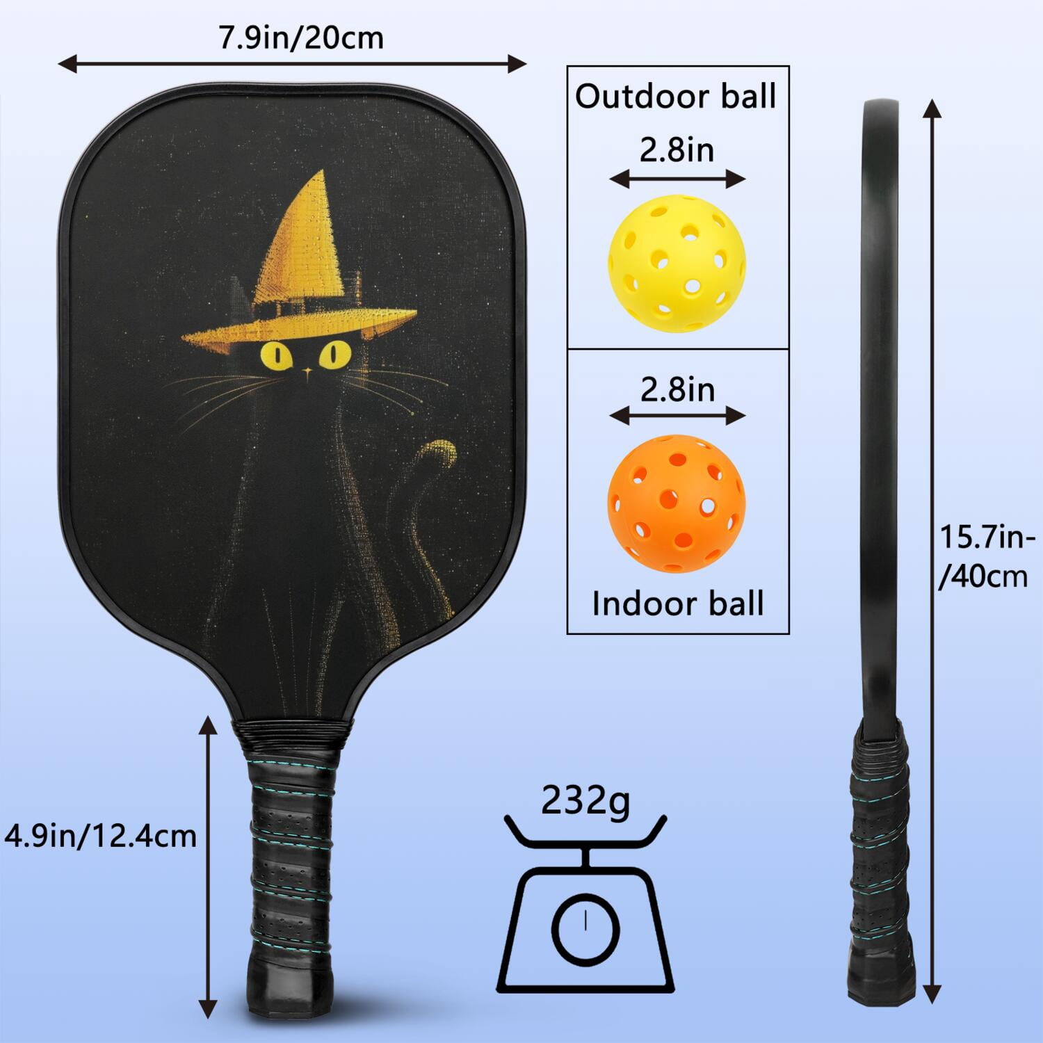 Pickleball Paddles Set Of 2, Fiberglass Surface, Horrible Theme, 4 Balls & Bag