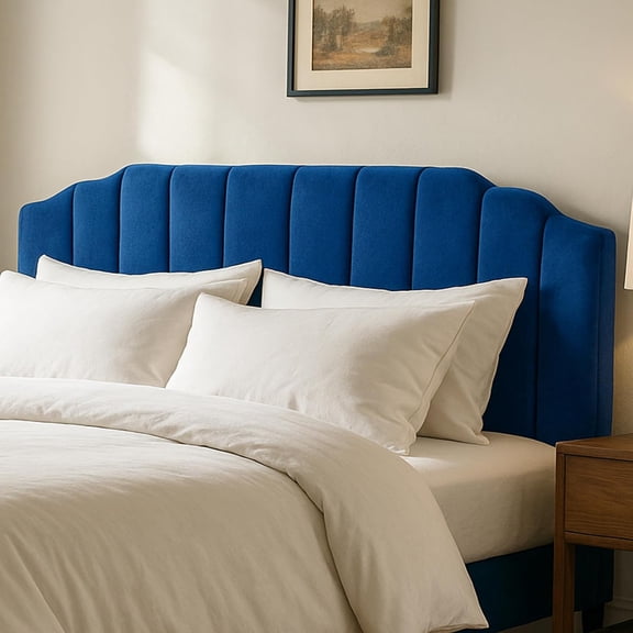Upholstered Headboard for Full/Queen Beds - Arched Headboard Wall Mount & Bed Frame Mount, Adjustable Height, Velvet Tufted Modern Vertical Channel Design (Blue, King)
