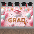 thumbnail image 6 of Gold Lettering Graduation Banner Purple Grad Cap Grad Party Backdrop Diploma Scroll Pastel Balloons Graduation Background for Graduation Ceremony College Grad Party Photo Shoot Backdrop, 6 of 9