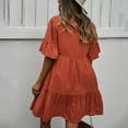 thumbnail image 4 of EQWLJWE Hauts pour Femmes Robe d'Été Col en V Manches Courtes Bouton Dentelle Robe Décontractée Ample, 4 of 7