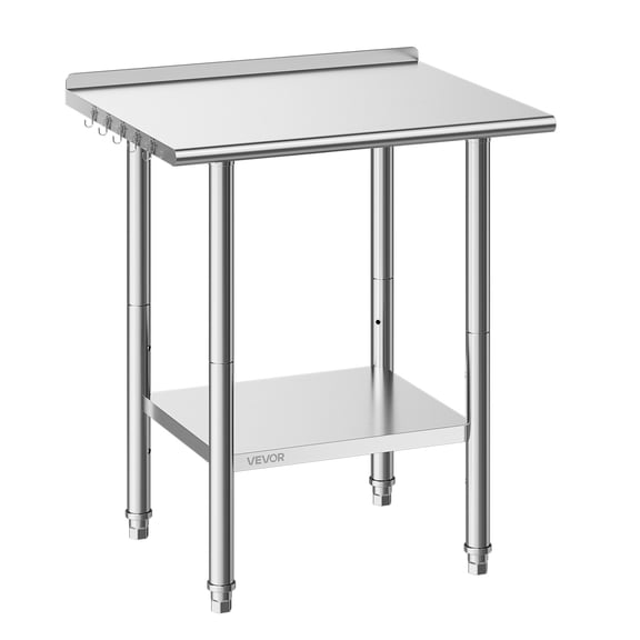 VEVOR Stainless Steel Work Table, 24x30 Inch Food Prep Table with Backsplash, Commercial Kitchen Workstation with Adjustable Undershelf, Metal Heavy Duty Utility Worktable, for Restaurant Home