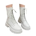 thumbnail image 3 of UngA Women's Combat Boots Lace-up Mid-calf Boots Military Winter Woman Boots White,Size 6.5, 3 of 7