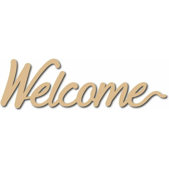Welcome Wooden Cutout Decorative Word Signs Unfinished Wood Letters Wall Sculpture Art Laser Cut Hanging Block Decor for Housewarming Door Wall Room Hotel Shop Decoration 12 x 3.5 inch