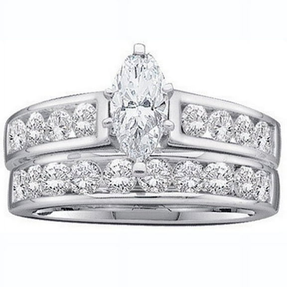 Dazzlingrock Collection 1.00 Carat(ctw) 14k White Diamond Bridal Engagement Ring Set With 0.25 CT Marquise Center 1 CT, White Gold