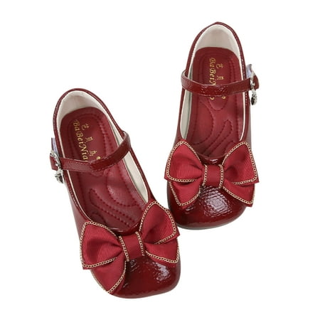 

Wazshop Kids Flats Magic Tape Flat Shoes Comfort Mary Jane Sandals Non-slip Princess Casual Shoe Children Loafers Bowknot Lightweight Wine Red 13C