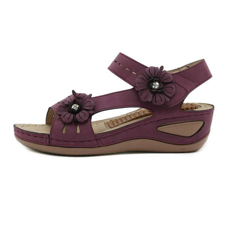 

YanHoo Women s Wedge Sandals Elegant Open Toe Ankle Strap Orthopedic Sandal Summer Comfortable Wakling Sandal with Arch Support