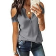 thumbnail image 2 of Giftesty Women's Solid Color V-Neck Comfortable Loose T-Shirt Short Sleeve Blouse Casual Tops, 2 of 6