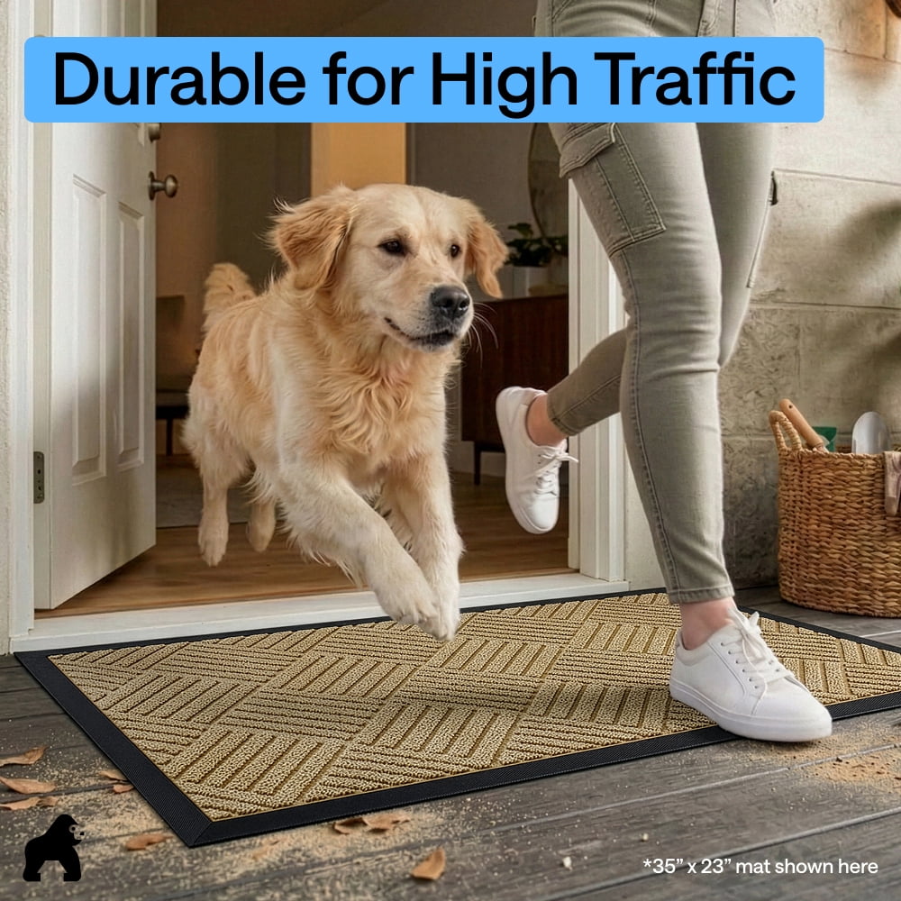 GORILLA GRIP Outside Doormat, WeatherMax Waterproof Indoor Outdoor Door Mat, 29x17 Beige Diamond