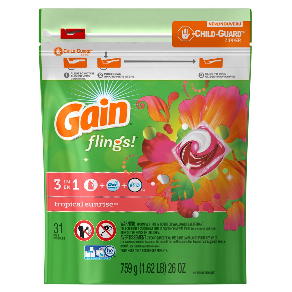 Gain flings! Laundry Detergent Pacs, Tropical Sunrise, 31 count