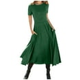 thumbnail image 2 of Baqcunre Casual Short Sleeve Crew Neck Solid Color Swing Dress Boho Fold Dress With Pocket Long Dress Women'S Casual Dresses Long Dress Women Clothing Womens Dresses,Color Army Green,Size 3XL, 2 of 5