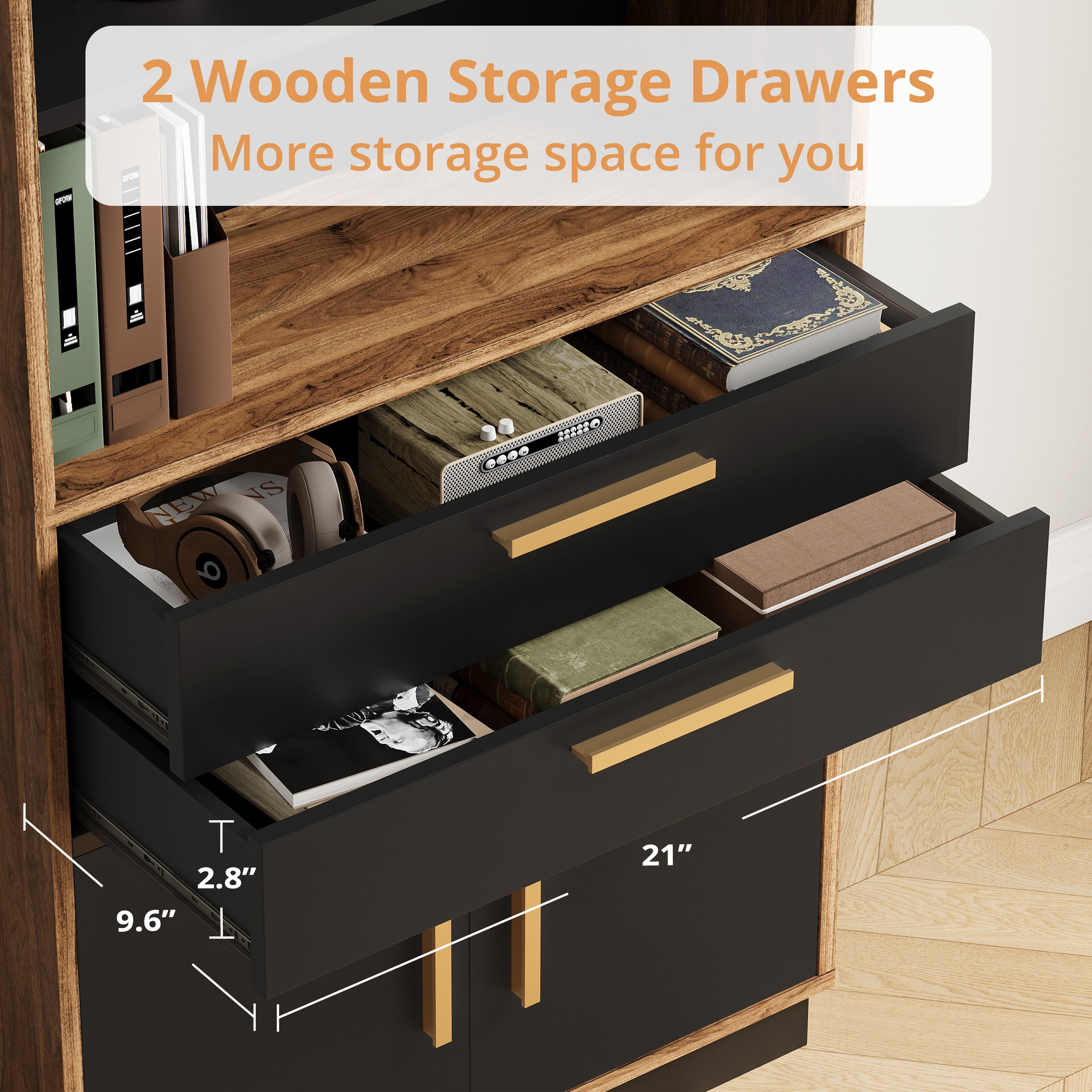ModernMate 59" Tall Wooden Bookcase with 2 Drawers, Modern Bookshelf with Doors, 8 Open Storage Cubes, Storage Organizer Freestanding Rack for Living Room Home Office Study Room