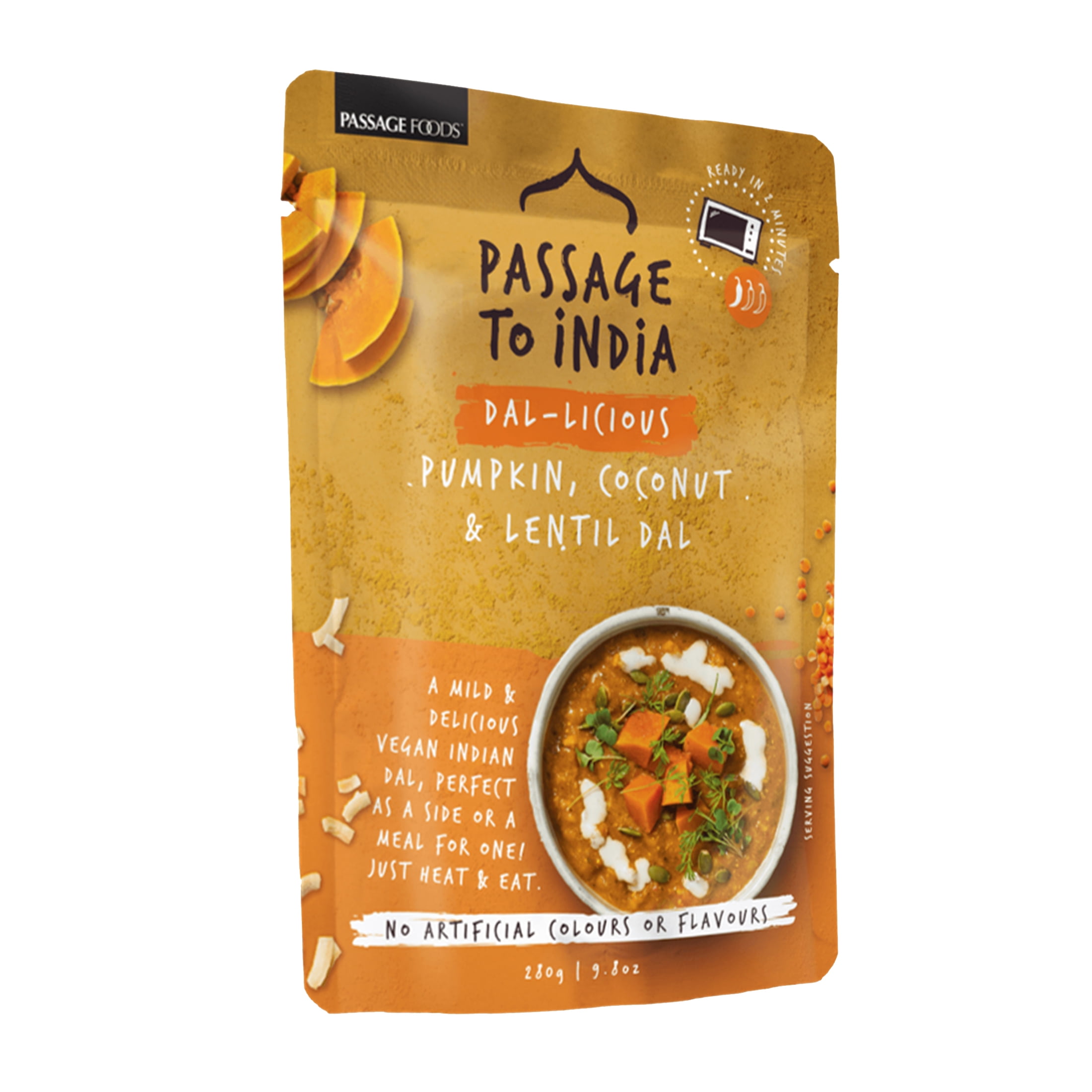 (3 pack) Passage to India Coconut, Pumpkin, and Lentil Dal 9.8 oz, Authentic Flavor by Passage Foods, Serves 4
