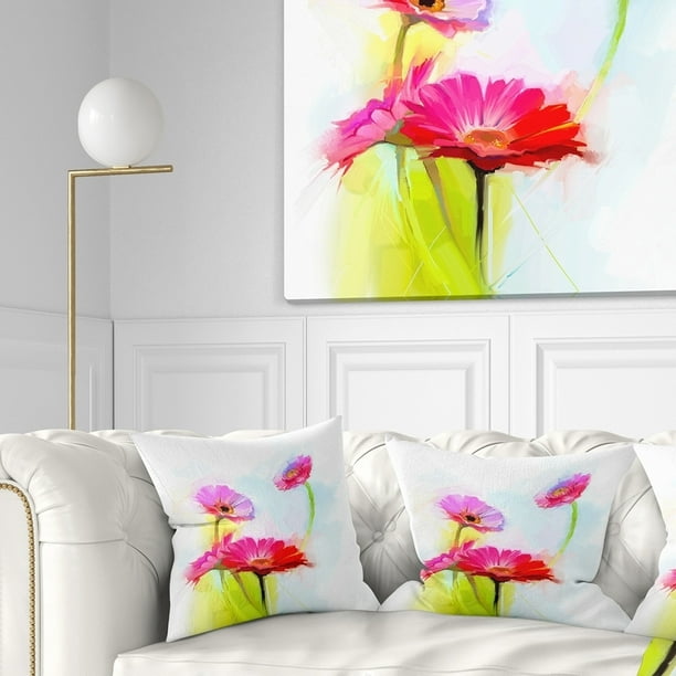 Design Art Designart Still Life Cute Red Gerbera Flowers Floral Throw Pillow Walmart Com Walmart Com