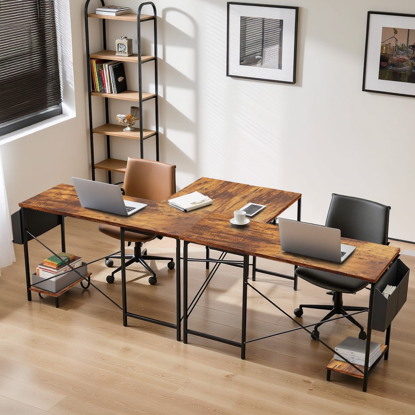 TINKLE WELL 50-inch L-Shaped Computer Desks, Corner Gaming Table with Wooden Desktop, Reversible Design, CPU Stand and Side Bag for Home Office, Study, Vintage Brown