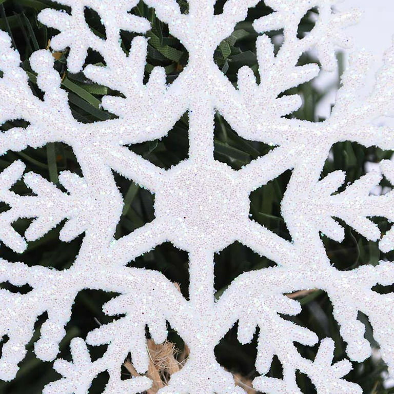 Yirtree 6pcs White Snowflakes Ornaments 4” Big Plastic Glitter Snowflake  for Winter Indoor Outdoor Christmas Tree Window Room Decorations Craft  Snowflakes 