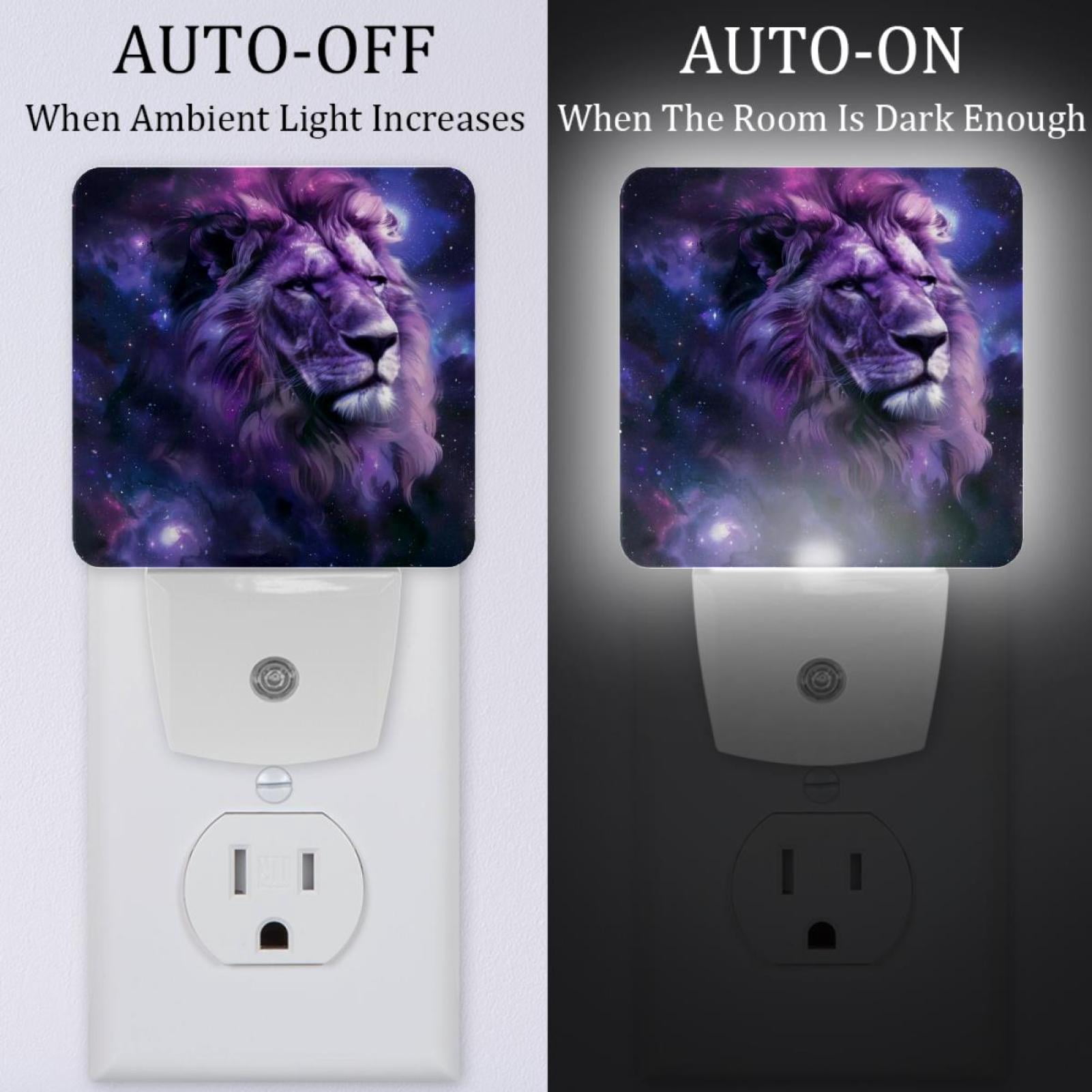 PhooArto Purple Galaxy Lion Head Plug in LED Night Light Auto Sensor Dusk to Dawn Decorative Night for Bedroom, Bathroom, Kitchen, Hallway, Stairs, Baby's Room, Energy Saving