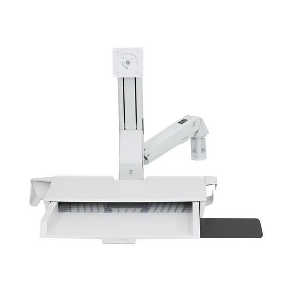 Ergotron StyleView - Mounting kit (mouse holder, wrist rest, barcode scanner holder, VESA adapter, wall mount bracket, keyboard tray, flat horizontal surface base, adjustable monitor arm, track mount bracket kit, slide-out mouse tray) - for LCD display / PC equipment - sit-stand combo arm with worksurface - aluminum, high-grade plastic - white - screen size: up to 24" - wall-mountable