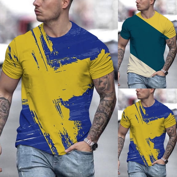 T Shirts for Men Polo Quarter Sleeve Big & Tall Plus Size Tees Comfy Solid Color Crew Neck Casual Beach Basic Tee Tops