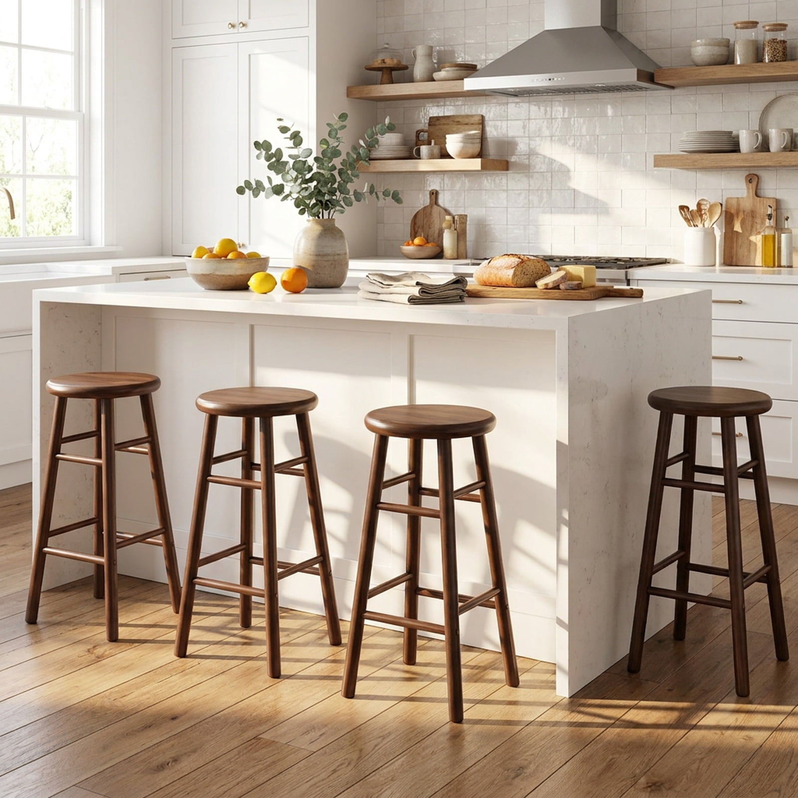 Furnibear 29" Swivel Bar Stools Set of 2 with Footrests & Crossbars for Kitchen Island Counter Bar Pub Dining Home, Walnut