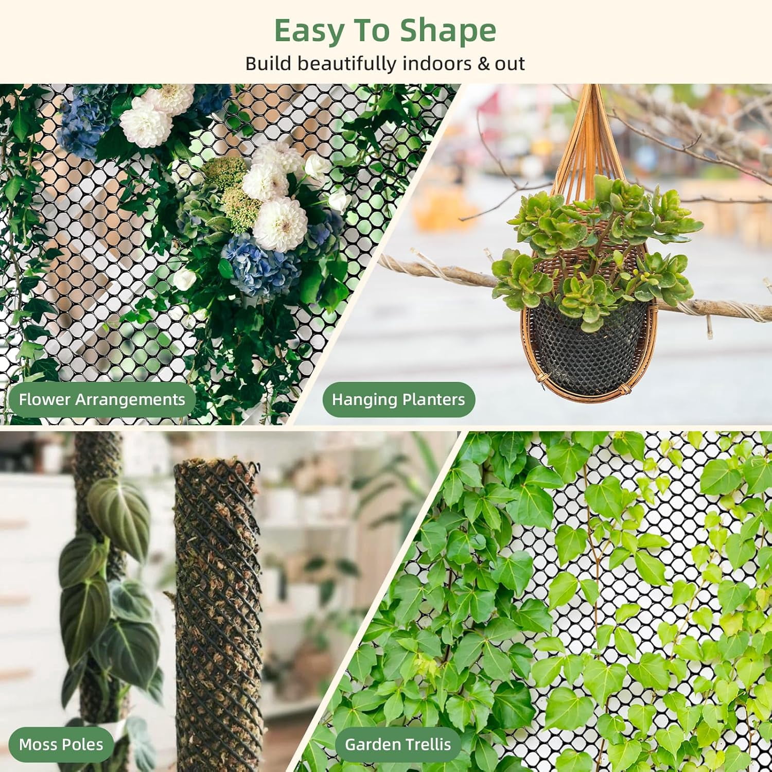 Troxlin Plastic Wire Mesh Fence Roll, 15.7IN x 26.3FT Plastic Chicken Wire Mesh, Balcony Garden Floral Netting Fencing Barrier for for Crafts, Poultry, Garden,Black(100 tie straps)