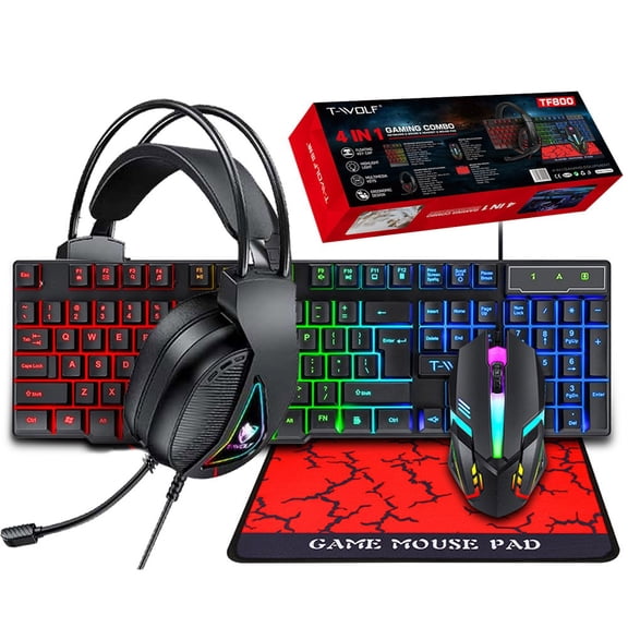 Gaming keyboard and Mouse and Gaming Headset and Mousepad LED RGB Backlight for PC Gamers Xbox PS4 - 4 in1 Combo Set