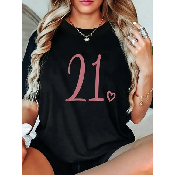 100% Cotton 21st Birthday For Women Twenty-One Number 21 Years Old Cute T-Shirt