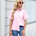 thumbnail image 4 of Camisa Informal de Corta con Botones para Mujer, Blusa de Trabajo con Cuello y Bolsillo Rosa L, 4 of 9