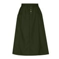 thumbnail image 4 of Daqian Plus Size Skirts Women's Fashion Medium Length Elastic Waist Large Swing Cotton Linen Skirt Midi Skirts Women Army Green 10(XL), 4 of 7
