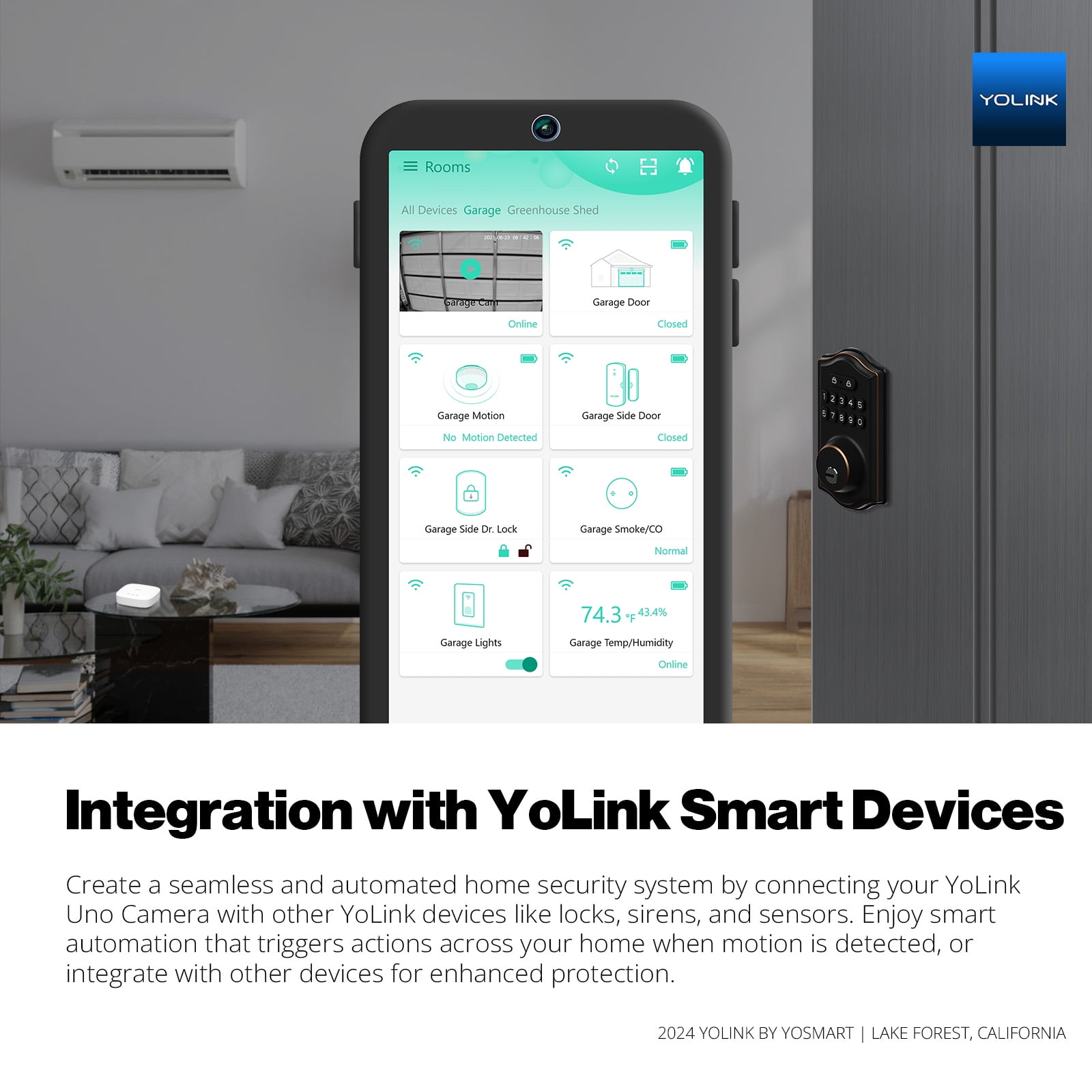 YoLink Uno Wireless Home Security Camera Indoor, 2.4GHz WiFi Camera for Baby and Pet Monitor, 1080p Dog Camera with Phone App, Night Vision B/W, 2-Way Audio, SD Card Storage, 360°
