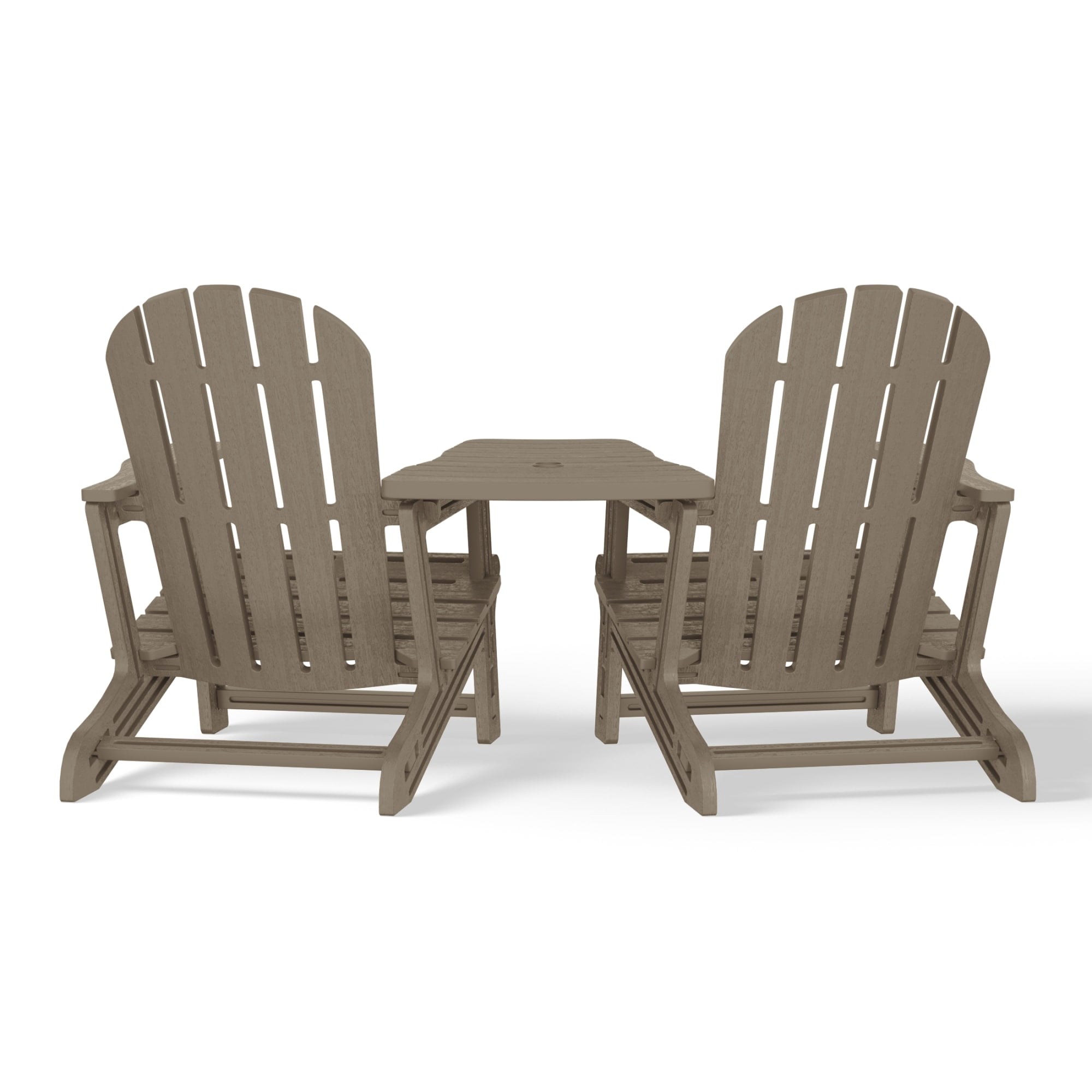 WestinTrends Azura Outdoor HDPE Adirondack Chairs With Connecting Table Tray (Set of 2), Weathered Wood